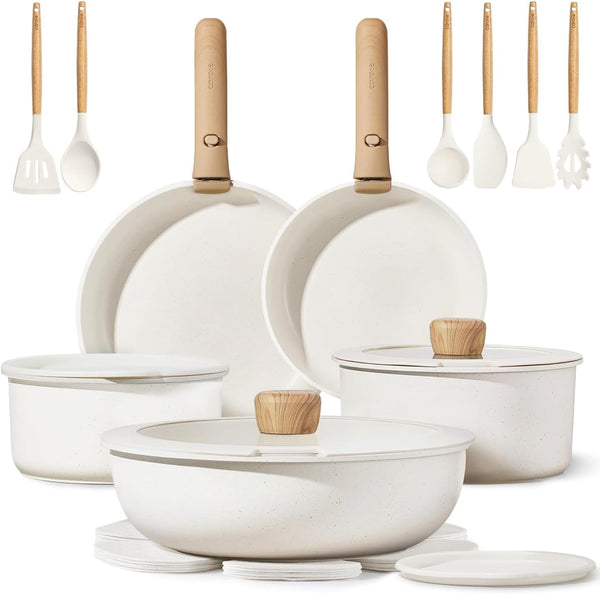 21Pcs Pots and Pans Set Non Stick, Cookware Set Detachable Handle | Induction Compatible, Dishwasher & Oven Safe, Space Saving, Camping Cooking Set, Kitchen Set, White1