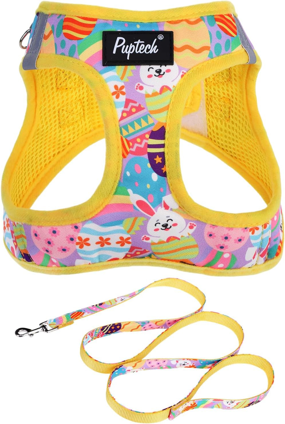 pupteck-dog-harness-and-leash-set-for-small-medium-dogs-no-pull-step-in-soft-mesh-puppy-cat-vest-harnesses-reflective-at-night-green-s