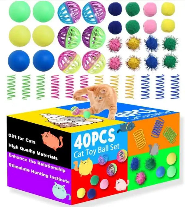 Cat Toys for Indoor Cats 40 PCS Kitten Toys | Cat Interactive Toys Pack Including Cats Springs Sparkle Ball Pom Pom Ball Jingle Balls Tracks Balls1