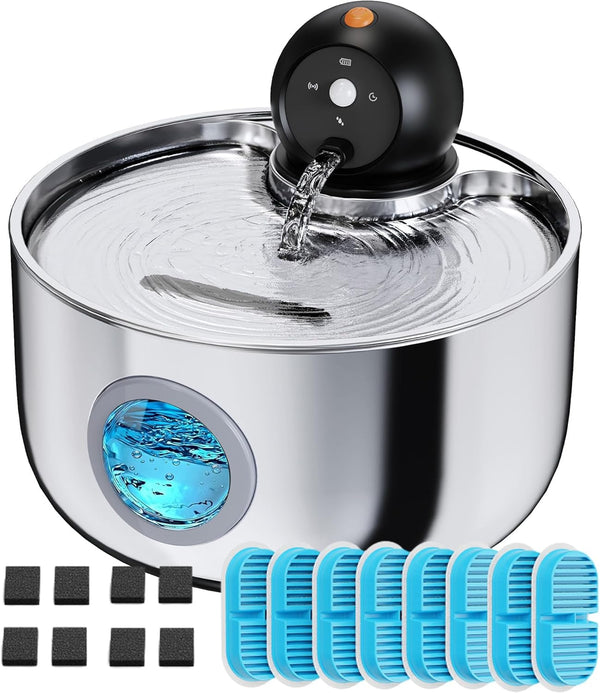 Wireless Cat Water Fountain Cordless: Battery Operated Cat Fountains | 88Oz/2.6L Stainless Steel Pet Water Fountain for Drinking with Motion Sensor Rechargeable Automatic Water Dispenser Indoor11