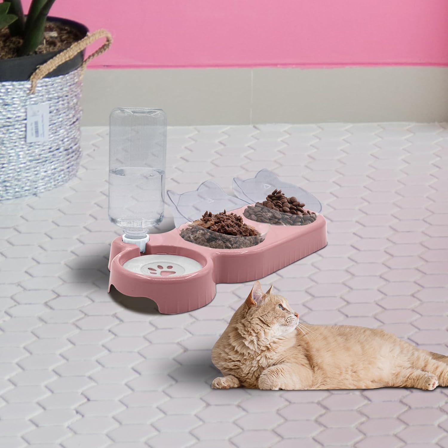 triple-cat-bowls-15-tilt-3-in-1-water-feeder-bowls-cat-double-food-bowls-with-automatic-water-bottle-bowl-whisker-friendly-wet-and-dry-cat-elevated-feeding-dishes-for-small-cat-and-puppy-pink