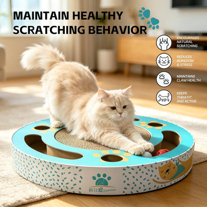 Round Cat Scratching Pad Modern Cats Scratcher Cardboard Interactive Toys for Indoor Cats with 2 Bell Balls and Kitten Tunnel6