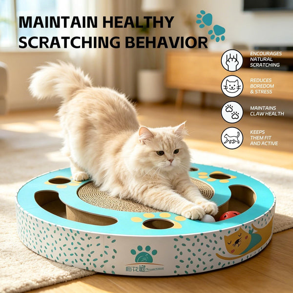 Round Cat Scratching Pad Modern Cats Scratcher Cardboard Interactive Toys for Indoor Cats with 2 Bell Balls and Kitten Tunnel6