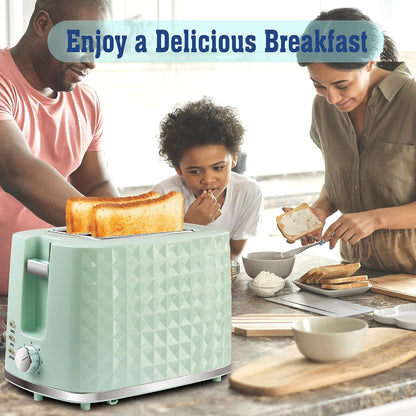 Toaster 2 Slices, Toasters Wide Slot, Bread Toaster with Cancel, Bagel, Defrost Function, Bagel Toasters with Removable Tray & 6 Temperature Settings, Green8
