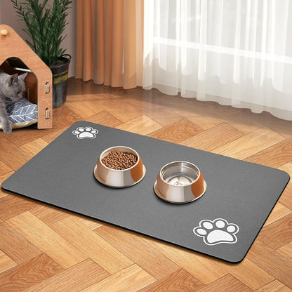 Pet Feeding Mat-Absorbent Dog Mat for Food and Water Bowl-Accessories Pet Supplies- Bowl for Messy Drinkers-No Stains Quick Dry Dog Water Dispenser Mat (12"X19", Dark Grey)1