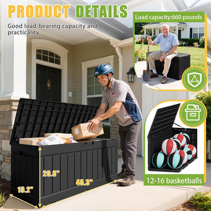 Outdoor Storage Box 82 Gallon Storage Bin with Lid for Patio Furniture, Garden Tools, Pool Supplies, Waterproof and UV Resistant, Lockable, Black6