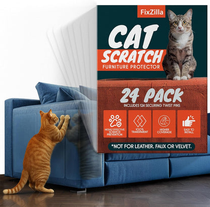 Fixzilla anti Cat Scratch Furniture Protector, 10-Pack Couch Protector from Cat Claws - Heavy-Duty, Easy-To-Apply Scratching Deterrent and Shield for Sofa Corners, Walls, Doors- with 50 Twist Pins9