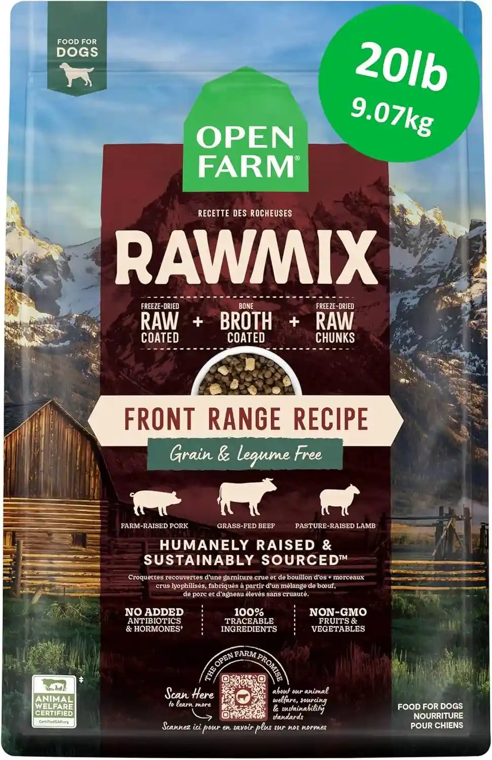 open-farm-rawmix-grain-free-dry-dog-food-front-range-kibble-20lb-bag-grass-fed-beef-pasture-raised-lamb-humanely-raised-pork-freeze-dried-raw-chunks-100-traceable-ingredients
