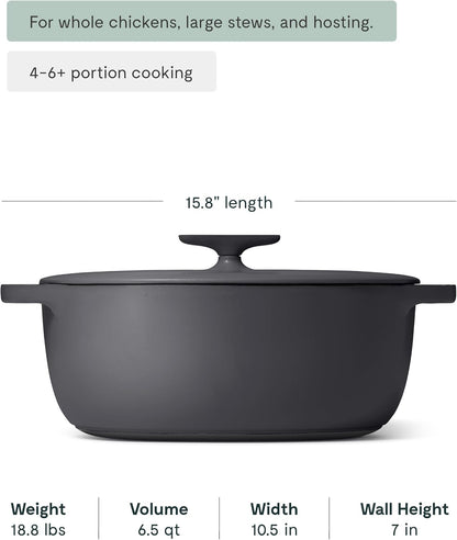 Caraway Enameled Cast Iron Oval Dutch Oven | 8.5 Qt Dutch Oven with Lid, 3 Layer Enamel Coating, No Seasoning Required, Compatible with All Stovetops, Safe, Charcoal3