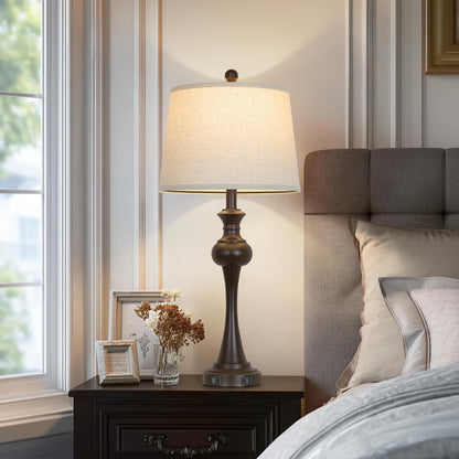 Brown Table Lamp for Living Room, 29" Bedside Lamp with USB C+A | 3 Way Dimmable, Touch Nightstand Lamp for Beroom, Living Room, End Table ,LED Bulb Included4