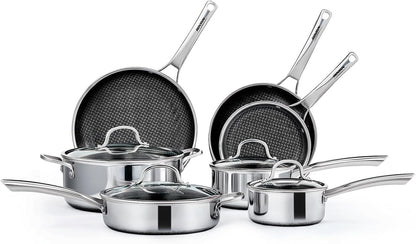 11 Pcs Non-Stick Cookware Set, Stainless Steel Pots and Pans Set with Lids, Non-Toxic Kitchen Set Chef'S Pan, PFOA & PTFE Free, Compatible for All Cooktops1