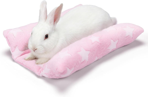 MEWTOGO 15.7" X 14" Bunny Bed for Rabbit Cage - Thickened Soft Prevent Sore Hocks Plush Mat with Cotton Lounger Pillows, Small Animal Flop Mat for Hutch Sleeping Indoor, Gray-Star9