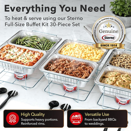 Disposable Chafing Dish Buffet Set with 6-Hour Fuel, 30 Piece | 3 Full-Size Buffet Setups with 6 Fuel Cans, 3 Water Pans, 6 Half-Size Food Pans, 6 Lids, 3 Wire Racks, and Serving Utensils2