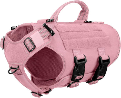 ICEFANG No Pull Tactical Dog Harness for Large Dogs,Adjustable Dog Vest | Control Handle,Molle Panel,Front Hook,3 Leash Clips,Soft Padded,For Walking Training,Pink,Large15