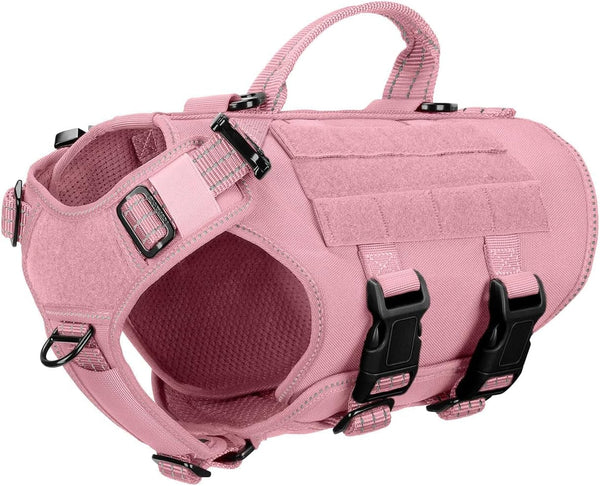 ICEFANG No Pull Tactical Dog Harness for Large Dogs,Adjustable Dog Vest | Control Handle,Molle Panel,Front Hook,3 Leash Clips,Soft Padded,For Walking Training,Pink,Large15