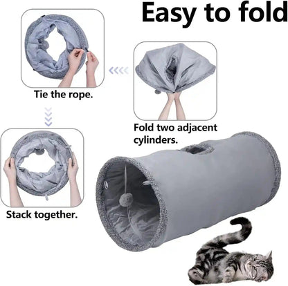 Cat Tunnel, Durable Suede Collapsible Cat Play Tube Toys with Play Ball, Indoor Cat Tunnel for Cat, Puppy, Kitty, Kitten, Rabbit (Small)2