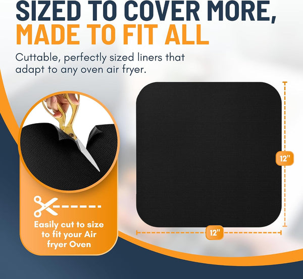 Toaster Oven Liners for Bottom of Oven (4 Pack) Reusable Non-Stick Heat Resistant Toaster Liners, Compatible with Breville, Cuisinart, Black & Decker, Dash, and More - Air Fryer Liners 12"X12" (Black)6