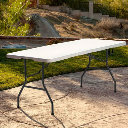 | 6FT Folding Table | White | Portable Plastic Table | with Carry Handle | Waterproof & Foldable Table Design | Steel Frame with Lock | for Events, Camping, Indoor & Outdoor Use2