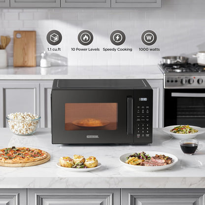BLACK+DECKER Countertop Microwave Oven, 1.1 Cu.Ft,1000W,Child Safety,Black | 6 One-Touch Presets, Express Cooking, 10 Power Levels, Child Safety Lock, for Apartments & Dorms2