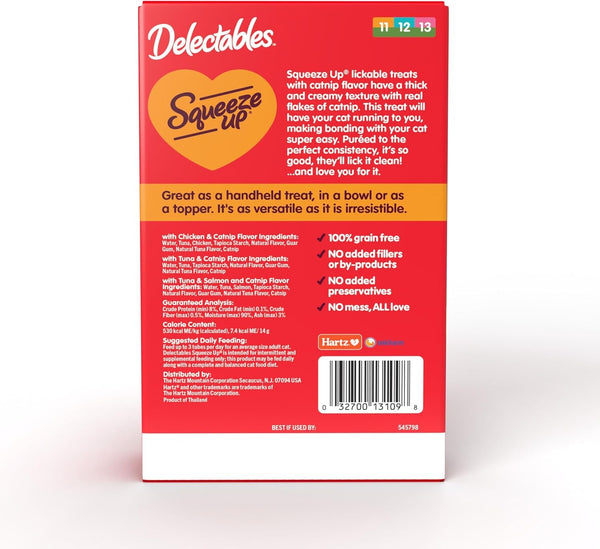 Delectables Squeeze up Catnip Variety Pack, Creamy Squeezable Puree, Lickable Wet Cat Treats, Grain Free, No Added Fillers, No By-Products, No Added Preservatives, 0.5 Ounces Tube, 20 Tubes Total8