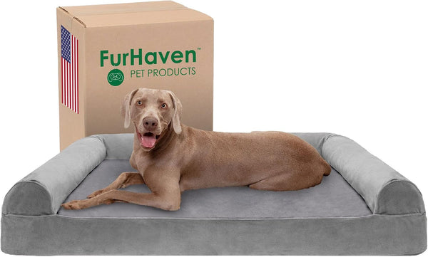 Furhaven Orthopedic Dog Bed for Large Dogs, Sofa-Style with Cool Gel-Top Foam with a Solid Orthopedic Foam Base for Joint Support, Removable Washable Cover, Jumbo XL, Plush & Suede, Gray28