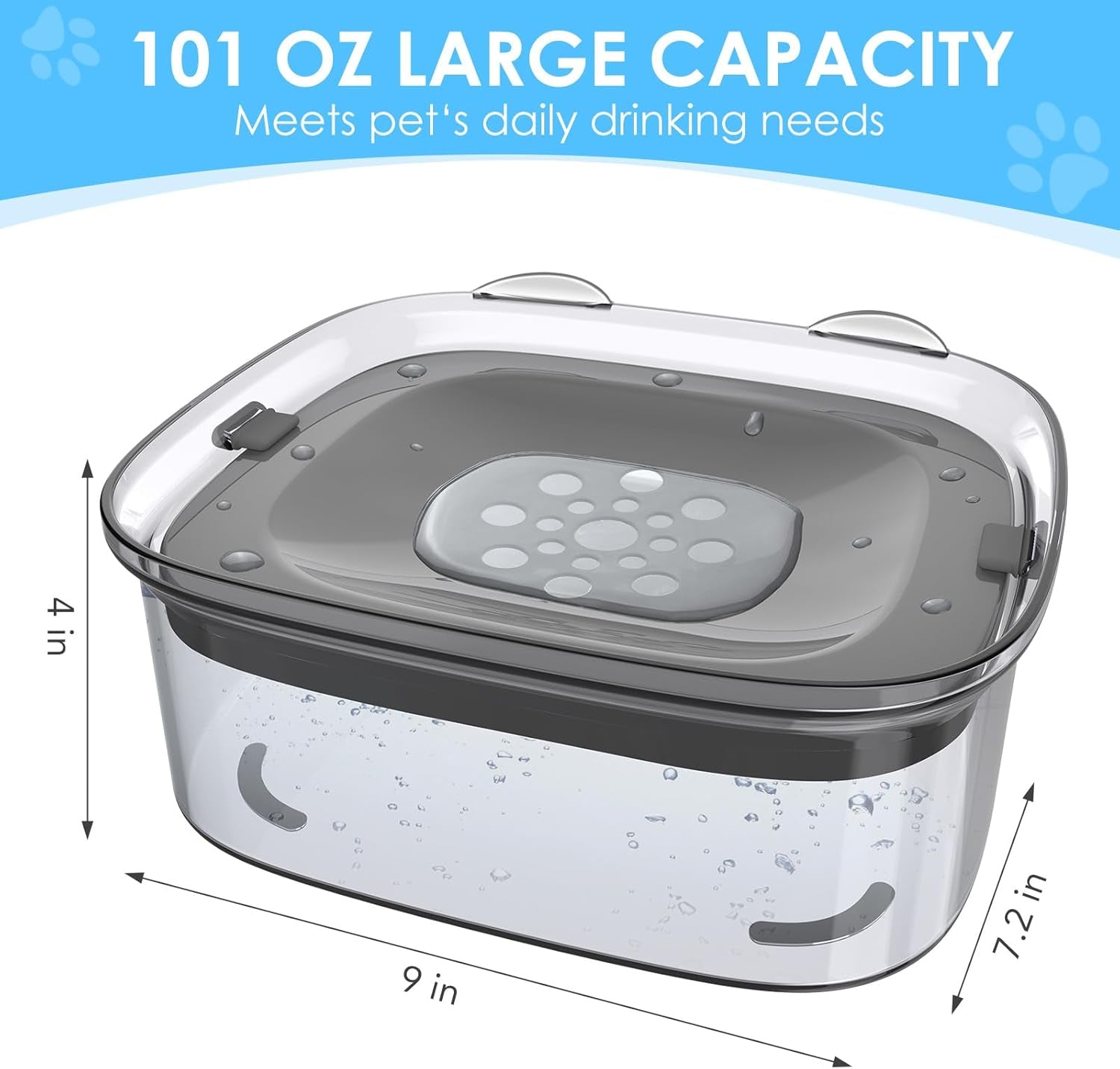 3l-no-spill-dog-water-bowl-with-slow-drinking-diskgray-clear-acrylic-easy-water-check-non-slip-pads-slobber-stopper-splash-proof-water-bowl-for-sloppy-messy-drinkers-reduce-mess