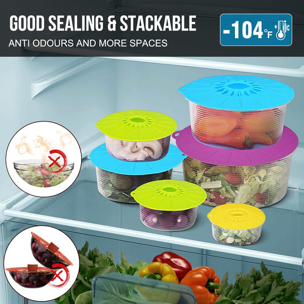 Silicone Lids - 5 Pack Heat Resistant Microwave Splatter Cover, Reusable Silicone Suction Lids for Food Storage Fits Bowls, Cups, Skillets, Plates, Pots, Pans Stovetop, Oven, Fridge Safe4