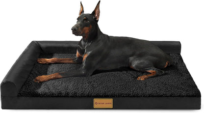 Patas Lague Orthopedic Large Dog Bed Pet Sofa Beds 36''X24'' Black | L Bolster Egg-Crate Foam Dog Couch for Large Sized Dogs, Waterproof Removable Washable Cover, Pet Mat with Nonskid Bottom1