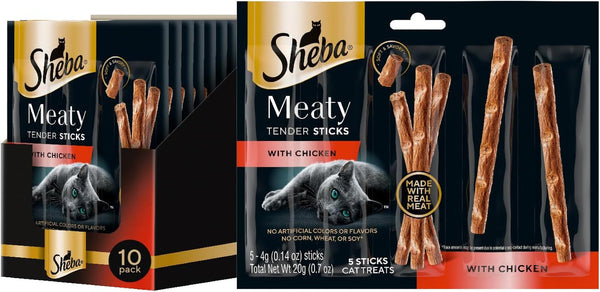 Sheba Meaty Tender Sticks Cat Treats, Chicken, Salmon, & Tuna, 70 Count | Chicken, Tuna & Salmon Flavor, Real Meat, Healthy Fats & Fatty Acids, Essential Amino Acids, Soft Texture, No Artificial Dyes13