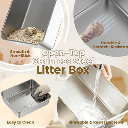 Stainless Steel Cat Litter Box, 11.8" High Sides for Litter Scatter & Urine Spray Control, Easy to Clean Non-Stick Litter Pan, Low Entry for Kittens, Small Cats, Compact Space-Saving Design4