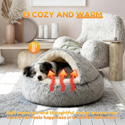 Calming Dog Bed Fluffy Plush Pet Bed under 35 Pound，Large Cave Bed Washable Non-Slip Cat Nest Pod Windproof，Cozy Indoor Cave for Kitten Dog Non-Slip Bottom (L-31.5In)3