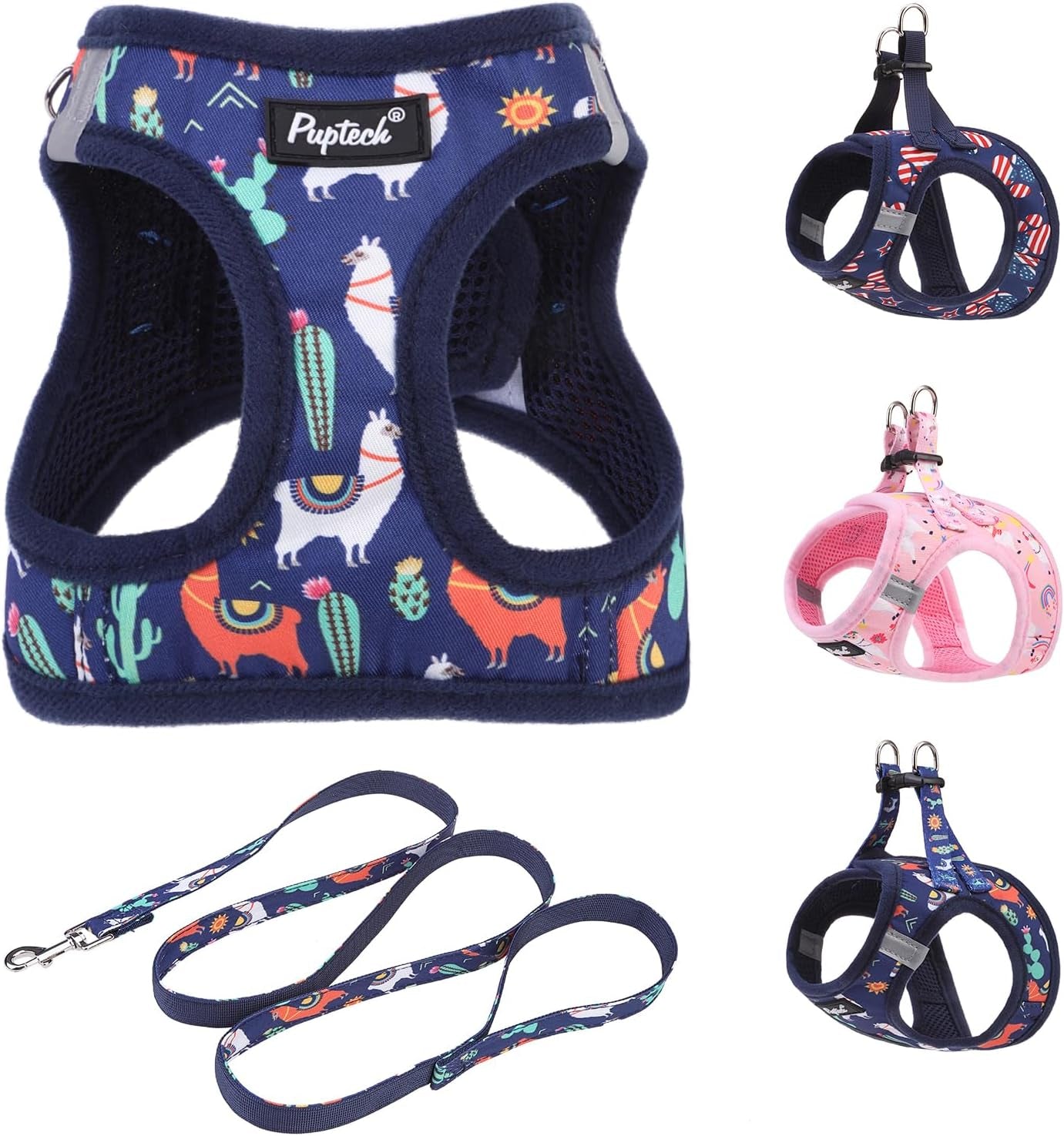 pupteck-dog-harness-and-leash-set-for-small-medium-dogs-no-pull-step-in-soft-mesh-puppy-cat-vest-harnesses-reflective-at-night-green-s