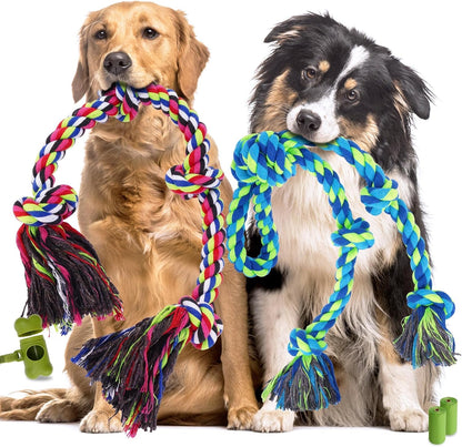 Tough Dog Rope Toys for Aggressive Chewers, Tough Tug of War Dog Toys for Large, Medium & Small Dogs – 5 Pack Including 2 Ropes & 3 Supplies1