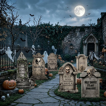 17" Halloween Tombstones Outdoor Decorations, 6 Pack Graveyard Yard Signs | Metal Stakes Included, Corrugated Plastic Halloween Lawn Decor, Weather-Resistant Cemetery Props, Not Foam7
