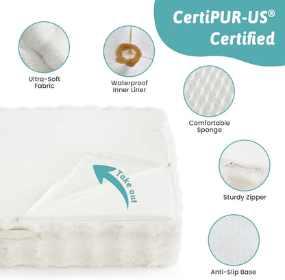 COZY KISS Orthopedic Dog Bed for Extra Large Dog 44X32 Inch, XL Faux Fur Pet Sofa, Bolster Foam Bed with Sides, Non-Slip and Egg-Crate Big Dog Couch Bed with Washable Removable Cover, Beige9