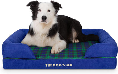 The Dog’S Bed Orthopedic Memory Foam Dog Bed with Bolsters for Large Dogs, High Density Support Mattress, Low Front Entry, Removable Washable Cover, Oxford Fabric, Blue with Dark Red Trim, Large39