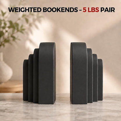 Book Ends for Heavy Books, Resin Decorative Bookends, Heavy Duty Bookend for Shelves, Book Stopper for Shelves, Modern Home Decor Aesthetic Book Ends, Layered Arch Design Set of 2(Matte Black)3