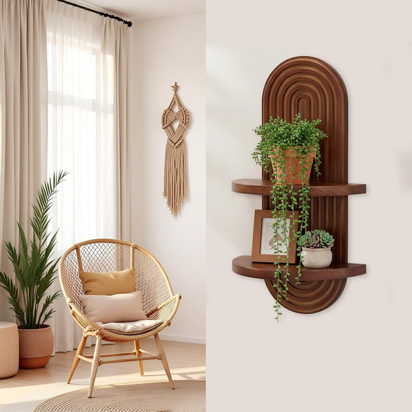 Mordern Wall Shelf with Arched Mid Century Art Boho Decor Design Floating Shelves for Home Bedroom Living Room Farmhouse Display Wall Plant Holder Decoration, 22 X 11.8 Inch, Walnut2