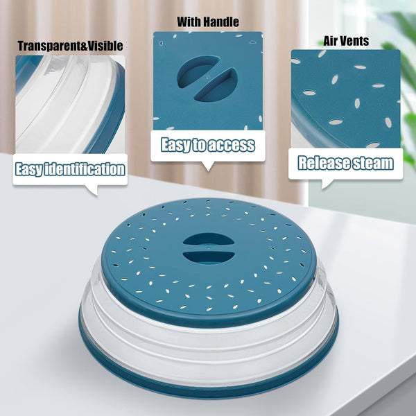 Large Microwave Splatter Cover & Silicone Mat,12 Inchs Vented Collapsible Guard Dish Plate Lid & round Kitchen Mat for Food7