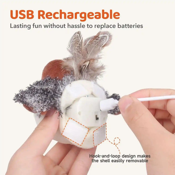 Potaroma Cat Toys Rechargeable Flapping Bird Sparrow, Lifelike Chirp Tweet, Touch Activated Kitten Toy Interactive Cat Exercise Toys for All Breeds Cat Kicker Catnip Toys 4.0 Inches | Touch Activated, Interactive Kitten Exercise for All Breeds with Catnip, 4.0 Inches5