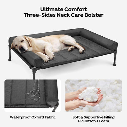 Veehoo Outdoor Elevated Dog Bed with Waterproof Bolster Cushion, Cooling | Raised Dog Bed with Removable & Washable Mat Topper, Breathable Mesh, Dog Couch Cot for Indoor Outdoor, 42", Large, Black3