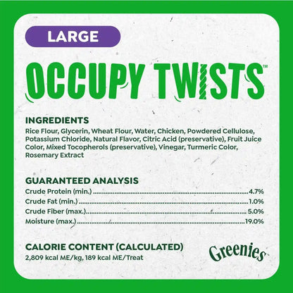 Greenies Occupy Twists Large Breed Dog Treats, Chicken Flavor, 4 Count | for Dogs 50-100 Lbs, Rawhide-Free, Promotes Calmness, Helps Clean Teeth, Highly Digestible, 8.55 Oz. Pack7