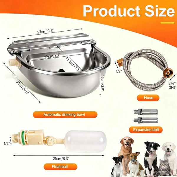 Metal Automatic Dog Water Bowl Dispenser, Outdoor Heavy Duty Stainless Steel Dog Waterer, Auto Self Filling Animal Water Feeder for Dogs Cats with Float and Drain Plug6
