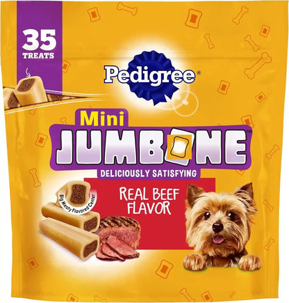 Pedigree Mini Jumbone Small Dog Treats, Beef Flavor, 35 Count | Bone-Like Exterior, Meaty Center, Long-Lasting Chew, for Toy and Small Dogs 5-15 Lbs, Developed with Waltham Science1