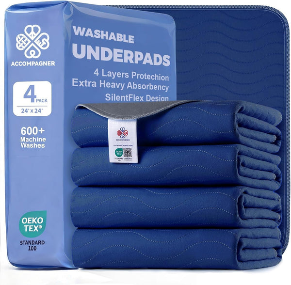 Accompagner Incontinence Bed Pads Washable Waterproof, Ultra-Absorbent Reusable Underpads for Diaper Changing, Nursing, Bedridden, Adults, Seniors, Kids and Dogs (Blue, 24"X24"(Pack of 6))41