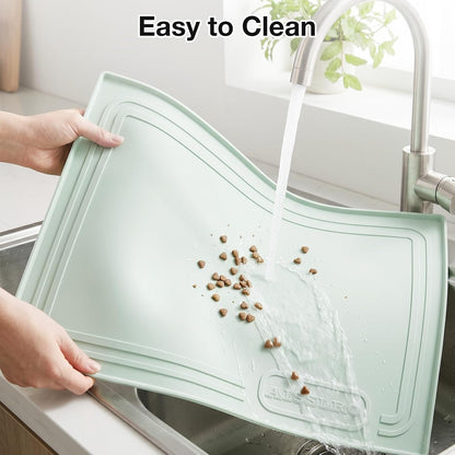 22X19 Pet Feeding Mat Waterproof Nonslip Cats and Dogs Water Bowl Mat | Silicone 0.59" Raised Edges Contain Food & Water Spills, Easy to Clean, Bpa-Free, Reinforced to Resist Collapse,Light Green7