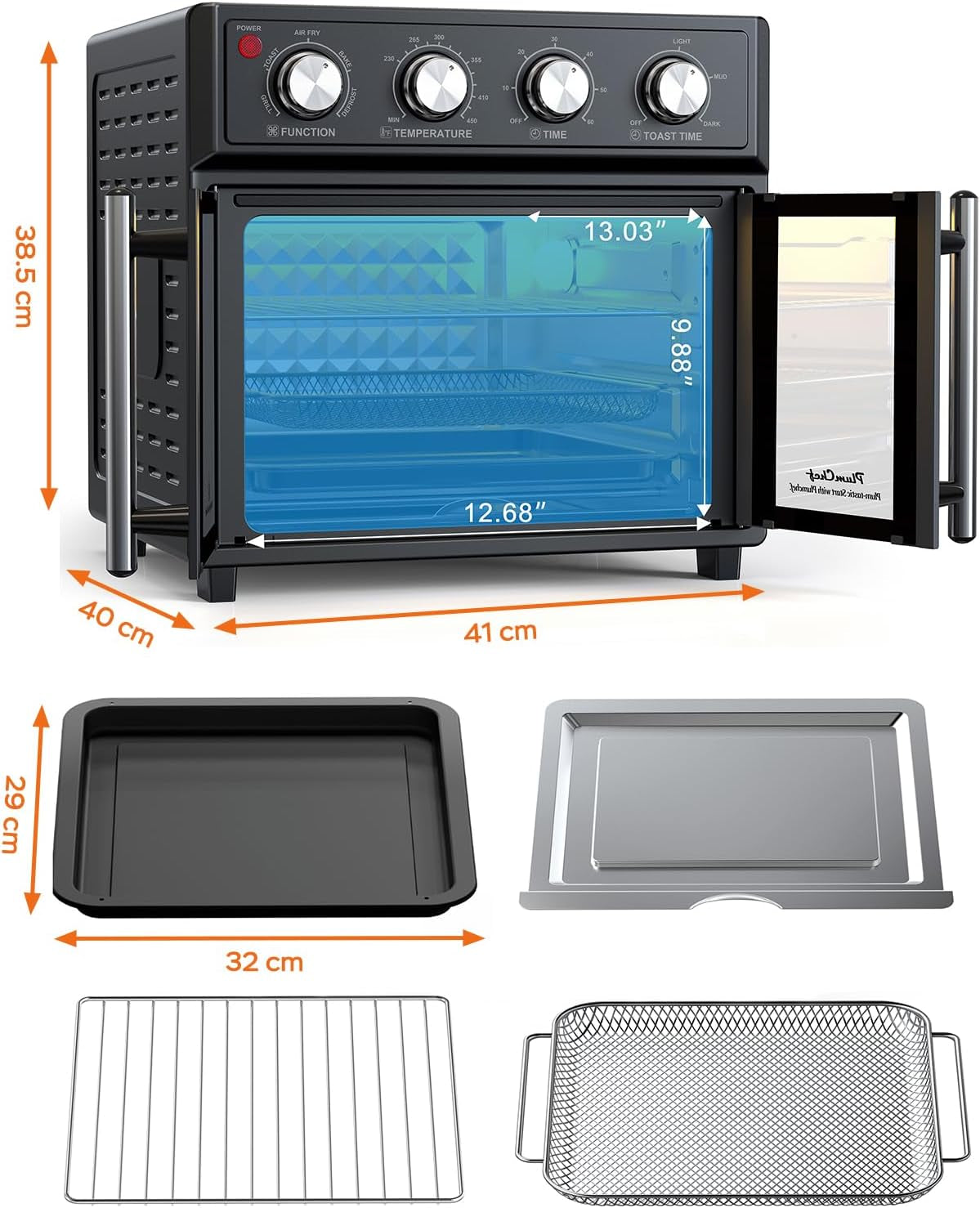 26qt-air-fryer-toaster-oven-combo-french-doors-7-preset-menus-1700w-stainless-steel-convection-countertop-oven-for-bake-roast-grill-toast-dehydrate-defrost-easy-to-clean-black