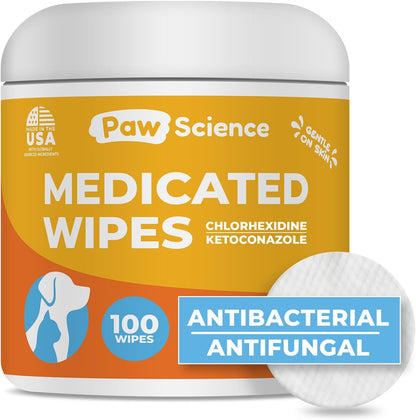 Paw Science 3% Chlorhexidine Wipes for Dogs and Cats - Cleansing Antiseptic, Antibacterial, Antifungal Wipes with Aloe for Skin Infections, Itchy Yeast Paws, Cat Acne8