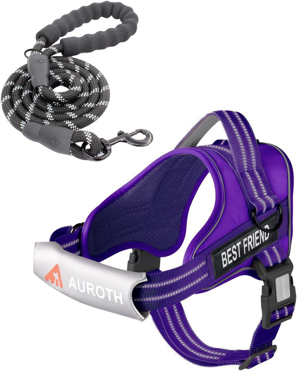 AUROTH Dog Harness and Leash Set, Soft Padded Service Dog Vest with 5.25FT Dog Leash, No Choke, Easy on Pet Vest, Adjustable Reflective No Pull Pet Vest Medium Sized Dog, Easy Walking and Training32