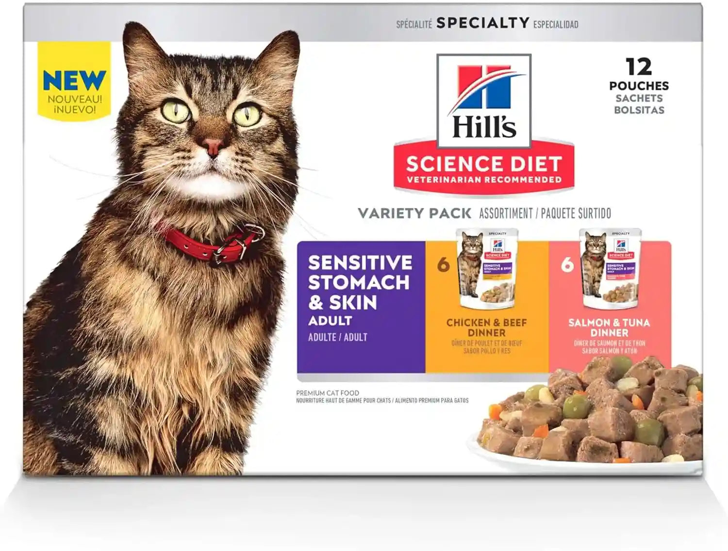 hills-science-diet-sensitive-stomach-skin-wet-cat-food-variety-pack-1-veterinarian-recommended-adult-formula-chicken-beef-salmon-tuna-2-8-oz-pouches-12-pack